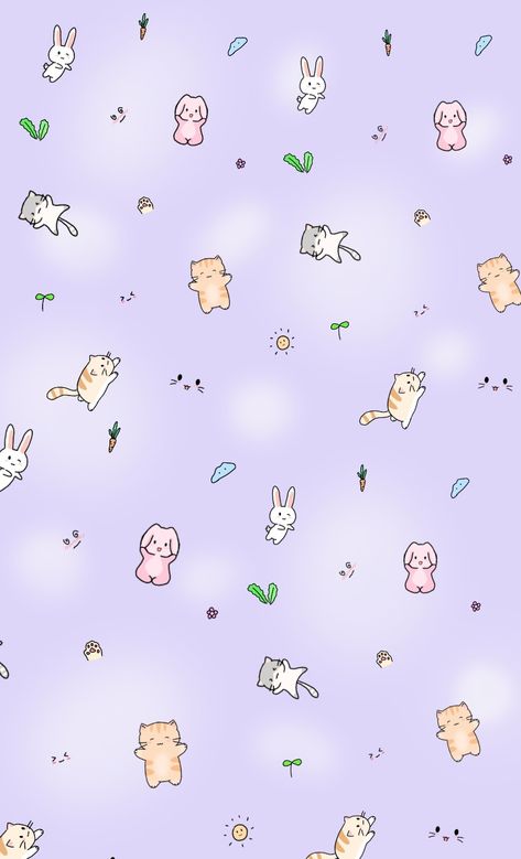 Cat And Bunny Wallpaper, Purple Bunny Aesthetic, Purple Bunny Wallpaper, Purple Cat Wallpaper, Purple Cute Wallpaper, Cute Purple Background, Cute Purple Wallpapers, Wallpaper Aesthetic Purple, Purple Cartoon