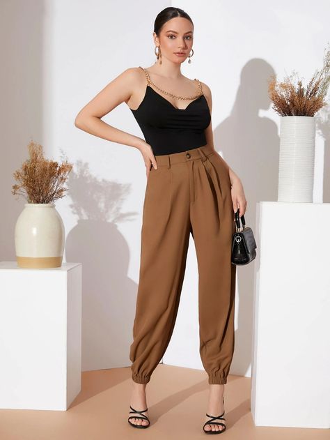 SHEIN High Waist Carrot Pants | SHEIN USA Carrot Pants Outfit, Carrot Trousers, Carrot Pants, Women Bottoms, Fall Fabric, Women Pants, Waist Length, Pants Outfit, Summer Fall