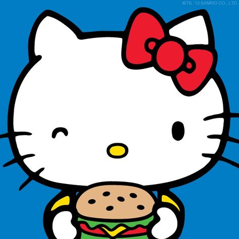 HK burger Hello Kitty Eating, Eating Burger, Burger Icon, Cute Bento Boxes, Hello Sanrio, Hello Kitty Shoes, Charmmy Kitty, Baby Friends, Friends Characters