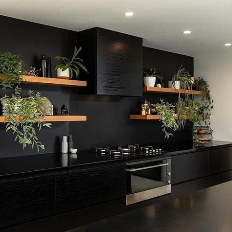 Black Aesthetic House, Black House Interior, Black Interior Design, Black Cabinets, Black Kitchens, Free Plan, Black Walls, Design Case, Dream Home Design