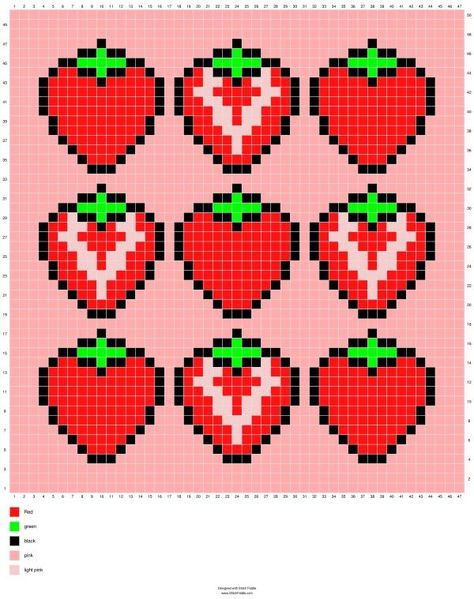 Get Inspired with These Unique Crochet Grid Patterns Strawberry Tapestry Crochet Pattern, I Love You Perler Beads, Tapestry Crochet Square Pattern, Pixel Art Pattern Strawberry, Cherry Pixel Grid, Strawberry Crochet Graph, Strawberry Pixel Art Grid, Strawberry Tapestry Crochet, Strawberry Grid Pattern