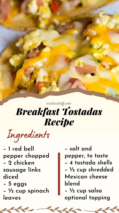 Breakfast doesn't have to be a difficult meal! These Breakfast Tostadas include a full serving of vegetables, tons of protein, and tastes delicious. Tostados Recipe, Breakfast Tostada, Breakfast Tostadas, Tostadas Recipe, Tostada Recipes, Breakfast Meal, How To Eat Better, Breakfast Meal Prep, Interesting Food