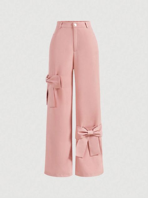 SHEIN MOD Women's Cute Pink Pants With Bow DecorationI discovered amazing products on SHEIN.com, come check them out! Cute Pink Pants, Pants With Bow, Stylish School Bags, Elegant Outfits, Woman Suit Fashion, Quick Outfits, Easy Trendy Outfits, Pakistani Dress Design, Women Pants