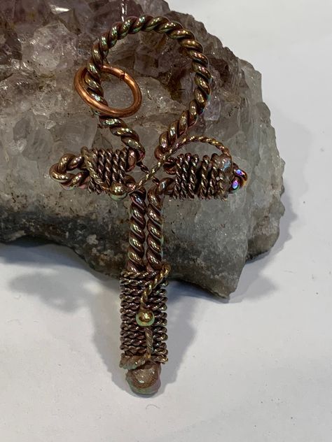 Excited to share this item from my #etsy shop: 1/4 Empowerment Cubit copper Tensor energy Ankh pendant with two healing coils Tensor Rings, Ankh Ring, Ankh Pendant, Spring Hill, Wire Art, Wire Wrap, Coils, Pyramid, Wire Wrapping