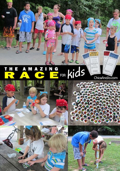 Amazing Race party for kids - including task ideas! Games For Girls Sleepover, Race For Kids, Amazing Race Challenges, Amazing Race Games, Camping Hacks With Kids, Amazing Race Party, Girls Party Games, The Amazing Race, Girl Sleepover