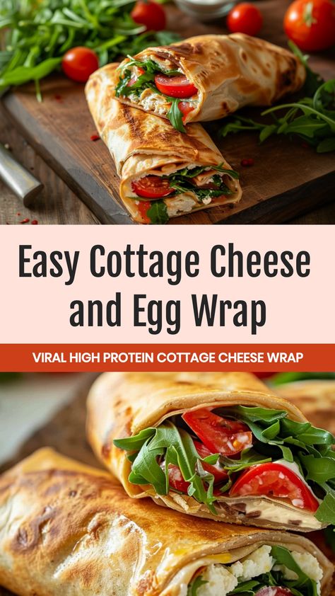 Looking for a delicious and nutritious breakfast option? Try this satisfying cottage cheese and egg wrap recipe! Packed with protein, it's the perfect way to start your day on a healthy note. With just a few simple ingredients, you can whip up this tasty meal in no time. Whether you're looking for a quick breakfast on the go or a leisurely weekend brunch idea, this cottage cheese and egg wrap is sure to hit the spot.  Ingredients 1 cup cottage cheese 2 eggs Seasonings (optional) Bell pepper Red Cottage Cheese Eggs Tortilla, Egg And Cottage Cheese Breakfast, Egg White Wrap Ideas, Cottage Cheese Egg Wrap, Cottage Cheese Breakfast Wrap, Cottage Cheese Wraps Recipe, Recipes With Egg Wraps, Egg Wraps Breakfast, Egg Wrap Ideas