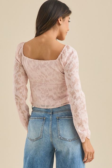 Layken Lace Bow Top in Pink | Altar'd State Altered State, Bow Top, Lace Bows, Altard State, Altar'd State, Pale Pink, Aesthetic Clothes, Lace, Pink