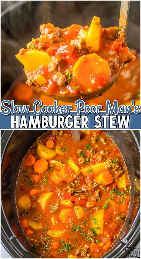 Crockpot Hamburger Stew, Slow Cooker Hamburger Recipes, Hamburger Crockpot Recipes, Ground Beef Stew, Poor Mans Stew, Comfort Soups, Stew Recipes Crockpot, Ground Beef Stews, Slow Cooker Ground Beef