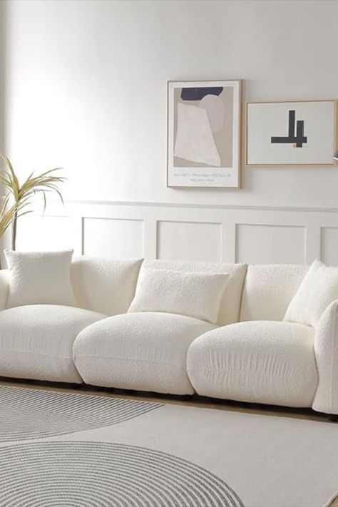 Introducing our stunning White Bouclé 3-Section Couch, a symbol of modern luxury and comfort. With its versatile three-section design, it's the perfect centerpiece for any living space. The white upholstery adds a touch of sophistication to your decor. Explore our customizable, affordable bouclé sectional to elevate your living room and create a timeless, designer look. Discover the epitome of contemporary furniture today. 🛋️✨ #WhiteBoucléSectional #ModernSofa #LuxuryLivingRoom #CustomFurniture Sofa For Apartment, Sectional For Living Room, Cream Sofas, Boucle Couch, Cloud Couch, Deep Seat Sofa, Couch For Living Room, Apartment Office, Couch Fabric