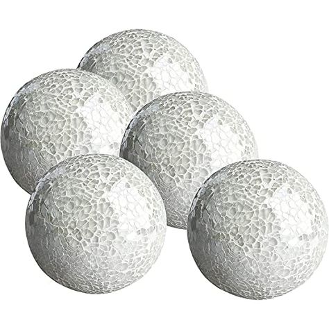 WHOLE HOUSEWARES | Decorative Balls | Decorative Balls for Centerpiece Bowls | Set of 5 | Glass Mosaic Sphere | Diameter 3" | Modern Decorative Orbs (White) Decorative Balls In Bowl, Circular Objects, Decorative Orbs, Decorative Balls, Black Bowl, Mosaic Pieces, Unique Centerpieces, Clear Glass Jars, Clear Glass Vases