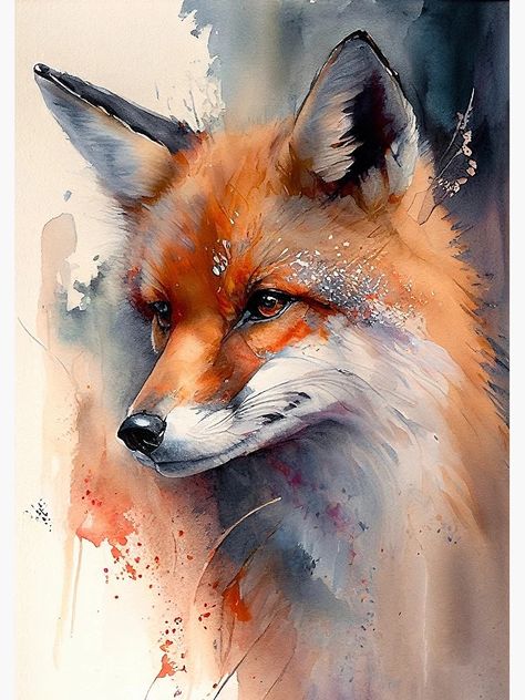 "Fox Portrait Watercolor" Poster for Sale by Christophe Henin | Redbubble Watercolour Starfish, Fox In Snow, Fox Portrait, Fox Artwork, Fox Art Print, Fox Painting, Watercolor Poster, Portrait Watercolor, Make Pictures