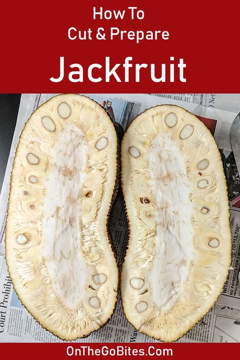 How to cut and prepare jackfruit? Jackfruit is a vegan or vegetarian meat alternative used in vegetarian recipes, it's a plant based solution. You can make vegan or vegetarian pulled pork, bbq, tacos & carnitas. Eat the fruit pods raw for breakfast by topping yogurt, making dessert or adding in jackfruit smoothies. Tons of health benefits. OnTheGoBites.Com Young Jackfruit Vegan Recipes, Jack Fruit Benefits, Canned Jack Fruit Recipes, Raw Jackfruit Recipes, Jack Fruit Pulled Pork, Canned Jackfruit Recipes, Jack Fruit Recipes, How To Prepare Jackfruit, How To Cut Jackfruit