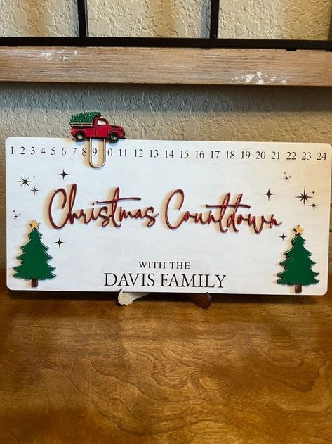 Explore unique laser-engraved gifts perfect for any occasion featuring glowforge projects and creative ideas that show you care this holiday season! Count Down To Christmas Sign, Wooden Things To Make And Sell, Wooden Christmas Countdown, Christmas Laser Projects, Diy Crafts To Sell Unique, Diy Christmas Countdown Calendar, Wood Christmas Countdown, Christmas Countdown Craft, Christmas Countdown Ideas