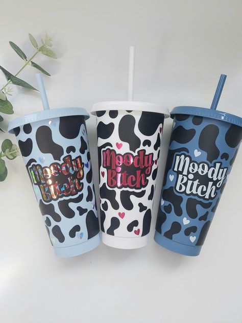 Moody Bitch Cow Cold Brew Tumbler- Custom Colours - Reusable Straw - Personalised - Coffee Lovers - Iced Coffee Funny Cup - Cow Print Cup Cow Print Cup, Funny Cup, Funny Cups, Coffee Funny, Printed Cups, Large Jar, Small Jars, Cup With Straw, Reusable Straw