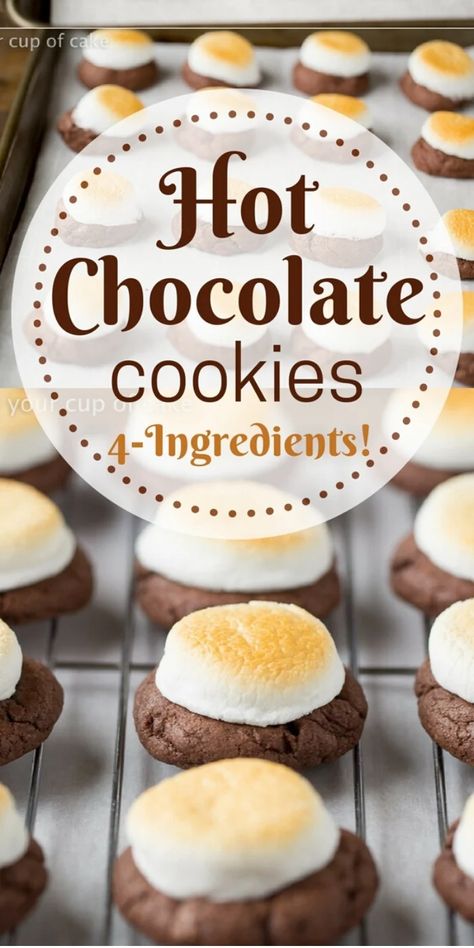 4 Ingredient Hot Chocolate Cookies (with Toasted Marshmallows) - Your Cup of Cake Cookies With Marshmallows, Hot Chocolate Cookie Recipes, Chocolate Marshmallow Cookies, Walkers Shortbread, 3 Ingredient Cookies, Cookie Exchange Recipes, Hot Cocoa Cookies, Devils Food Cake Mix Recipe, Shortbread Recipe