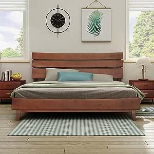 Japanese Bed Frame, Simple Bed Designs, Solid Wood Bed Frame, Wood Platform Bed Frame, Bed Frame With Headboard, Solid Wood Platform Bed, Wood Bed Frame, Simple Bed, Solid Wood Bed