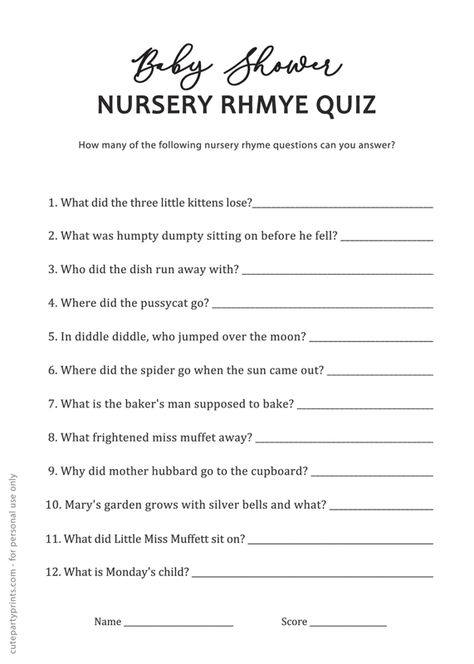 Guess The Nursery Rhyme Game, Finish The Nursery Rhyme Game Printable, Nursery Rhyme Shower Game, Name That Nursery Rhyme Game, Nursery Rhyme Game Baby Shower Printable, Nursery Rhyme Trivia Baby Shower Games, Nursery Rhyme Games, Baby Shower Song Game, Baby Shower Paper Games