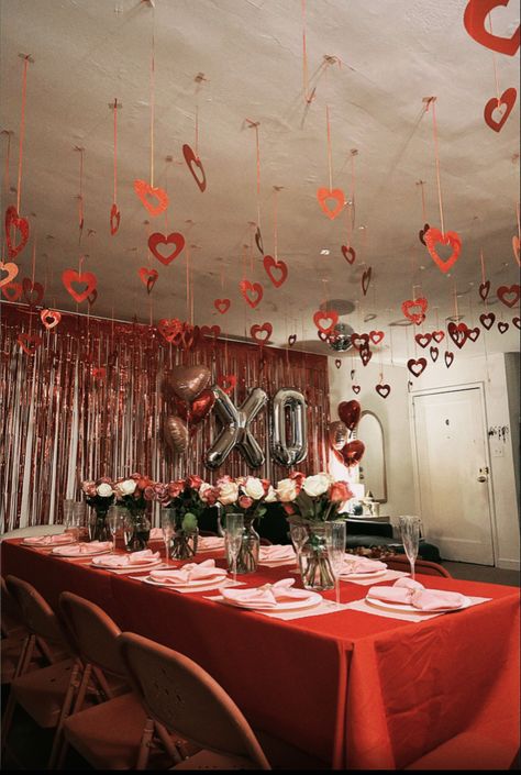 Red party, love, adult party Valentine Birthday Decorations, Happy Galentine’s Day Ideas, Valentines Day Sweet 16 Party Ideas, Valentine’s Day Bday Party, Valentines Decorations For Party, Birthday Party Ideas February, Youth Valentines Party Ideas, Valentine’s Day Banquet, Galantines Decoration Ideas