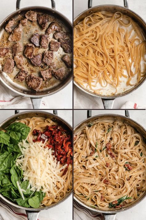 Sirloin Pasta Recipes, Beef Gorgonzola Pasta, Steak Dinner Ideas Pasta, Steak Pasta Meal Prep, Steak Asparagus Pasta, Tuscan Steak Pasta, Cheesy Steak Pasta, Steak And Gorgonzola Pasta, Steak Tips Pasta Recipe