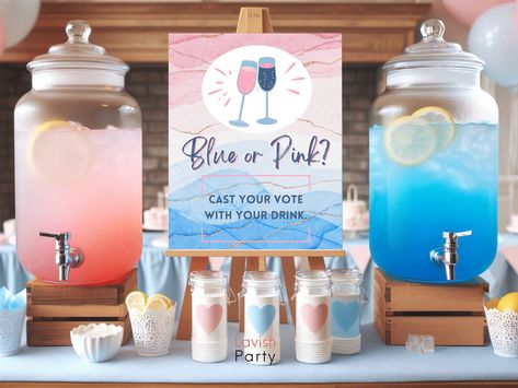 🌟 What's Included: A charming Blue or Pink? Cast your vote with your drink sign in 8.5x11. This sign comes with 2 versions. Version 1: Full color pink and blue Version 2: Ink saving version - white background This sign allows your guests to participate in a fun activity by choosing a pink or blue drink to represent the gender they think the baby will be. This Sign Is Perfect For Any: Gender Reveal or Baby shower ✨ How to Access Your Purchase: Add the sign to your cart and complete your purchase Gender Reveal Drinks, Gender Reveal Baby Shower Themes, Baby Gender Reveal Party Decorations, Pregnancy Gender Reveal, Gender Reveal Games, Gender Reveal Party Theme, Gender Reveal Themes, Gender Party, Gender Reveal Party Decorations