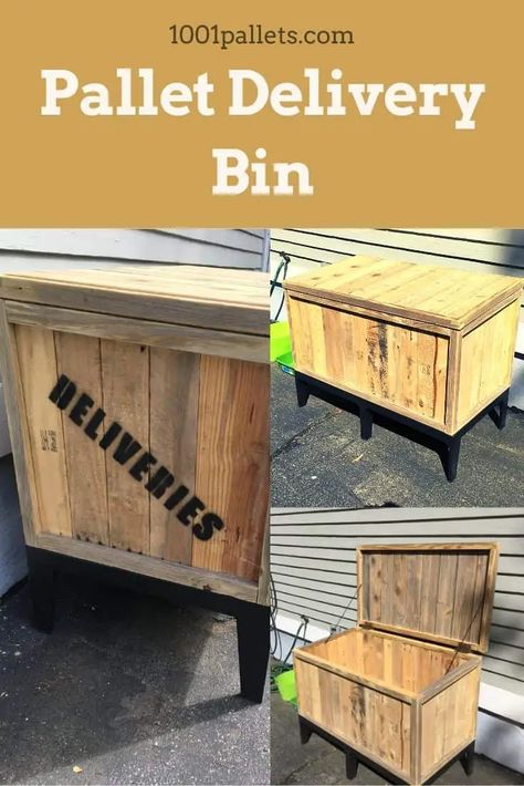 Pallet Delivery Bin • 1001 Pallets Drop Box Ideas, Parcel Drop Box, Free Pallets, Pallet Boxes, 1001 Pallets, Parcel Box, Pallet Creations, Drop Box, Diy Box