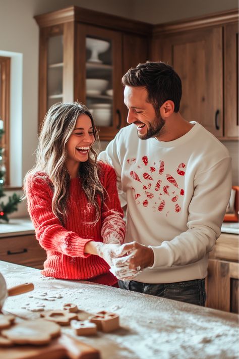 Why not add a playful twist to your Christmas photos this year? Baking together is such a fun and natural way to create indoor holiday moments. Toss some flour, sneak cookie dough bites, and let the camera capture your laughter. This idea is easy to set up at home and full of festive vibes. Grab your partner and make your photoshoot as sweet as your cookies! Christmas Cookie Photoshoot, Christmas Cookie Baking Photoshoot, Photoshoot Christmas Ideas, Christmas Kitchen Photoshoot, Christmas Cookie Photo Shoot, Family Baking Photoshoot, Christmas Home Photoshoot, Christmas Baking Photoshoot, Christmas Mini Session Ideas Indoor