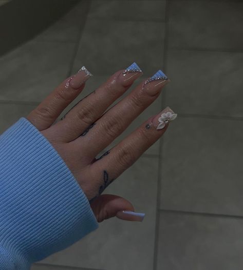 Short Square Gel X Nail Designs, Short Square Nail Ideas Summer, Shorties Acrylic Nails Square Design, Short Tapered Square Nails Designs, Very Short Acrylic Nails Square, Short Latina Nails, Bad And Boujee Nails Short, Latina Acrylic Nails Short, Baby Blue Acrylic Nails