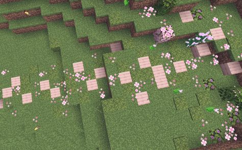 Stone Pathway Minecraft, Minecraft Pathways Ideas, Cute Minecraft Pathways, Minecraft Village Path, Cherry Path Minecraft, Path Minecraft Ideas, Minecraft Pathway Ideas, Paths Minecraft, Pathway Minecraft