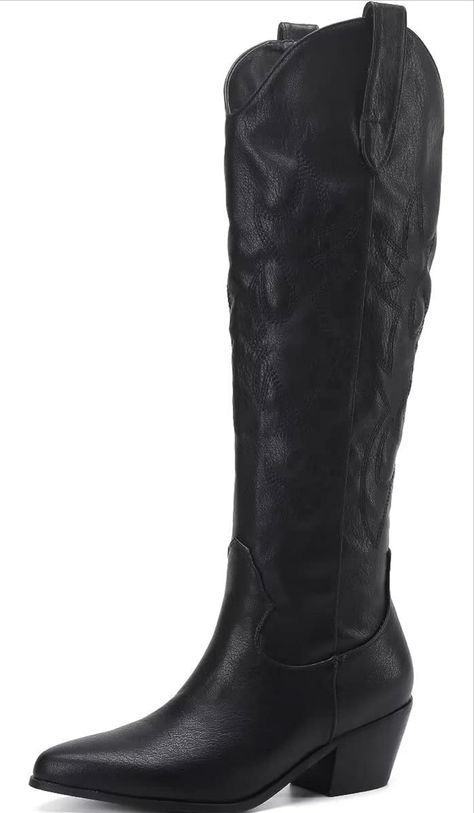 CIERWS Women's Embroidered Western Cowgirl Boots Cowboy Boots Knee High Medium Heel Chunky Heel Retro Classic Boot Wide Calf Cowgirl Boots, Nordstrom Boots, Classic Black Boots, Knee High Cowboy Boots, Black Cowgirl Boots, Fashion Shoes Heels, Boots Knee High, Boot Pulls, Fun Heels