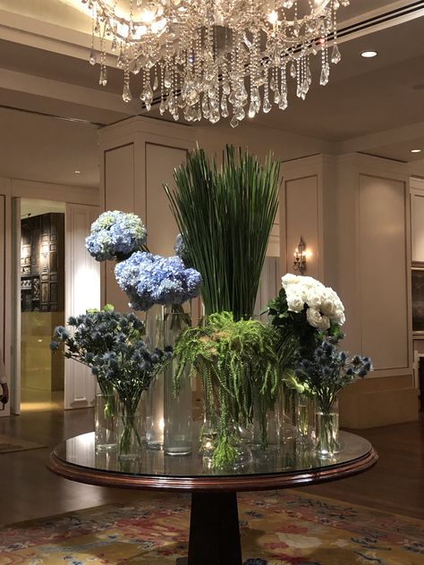 Entry Table Floral Arrangements, Hotel Arrangements, Round Entry Table, Home Flower Decor, Table Floral Arrangements, Hotel Flowers, Lobby Decor, Corporate Flowers, Entrance Table