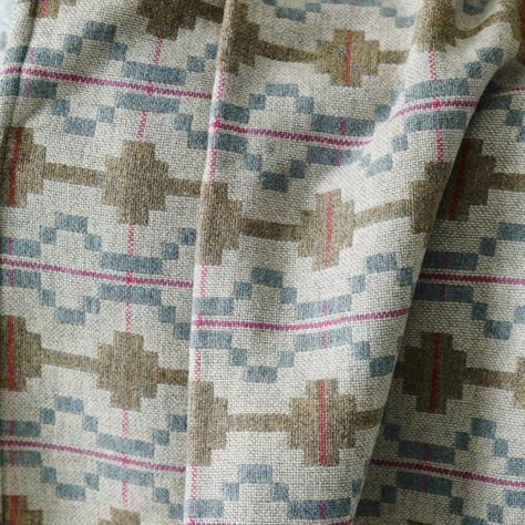 A detail of the blue and olive green woven Kinmel Blanket from Rowen & Wren. They also carry the Towyn Striped Blanket from Melin Tregwynt; £124. Welsh Coast, Welsh Blanket, Couch Throw Blanket, Wool Blankets, Tapestry Blanket, Striped Blankets, Bedroom Decor Design, Woven Blanket, Tapestry Weaving