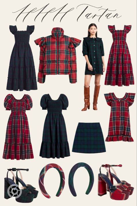 Hill House Home tartan collection collage, including nap dresses, shoes, headbands, & parka. Hill House Home Nap Dress, Hill House Nap Dress, Blackwatch Tartan, Alice Headband, Hill House Home, Nap Dress, Hill House, Tartan Dress, Red Tartan