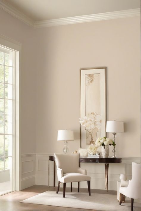 1. Timeless beauty 
2. Elegant paint 
3. Pale Oak color 
4. Benjamin Moore 2024 Pale Walnut Paint, Elegant Room Color Ideas, Pale Bedroom Paint Colors, Pale Oak Walls Living Room, Sunny Living Room Paint Color Ideas, In The Moment Paint Color, Pale Oak With Simply White Trim, Creamy White Trim Paint Colors, Sand Color Paint Living Room