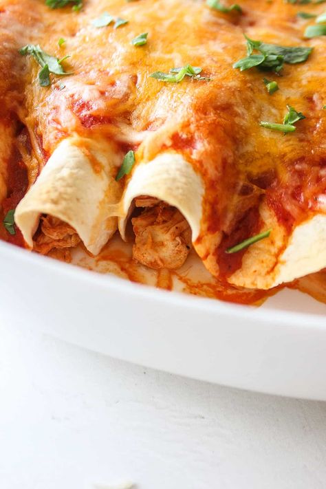 Simple and Easy Chicken Enchiladas Recipe - Nomaste Hungry Chicken Enchiladas With Canned Chicken, Easy Chicken Enchiladas Recipe, Easy Enchiladas Chicken, Simple Enchilada Recipe, Oven Meatballs Recipe, Chicken Sausage Recipes Pasta, Chicken Dishes For Dinner, Enchiladas Chicken, Easy Chicken Enchiladas