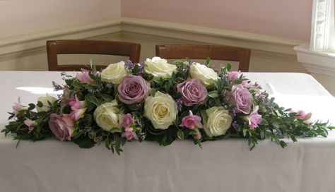 Sams Wedding Flowers, Top Table Flowers, Table Flower Arrangements, Altar Flowers, Lilac Roses, Church Flowers, Wedding Flower Ideas, Ceremony Flowers, Head Table