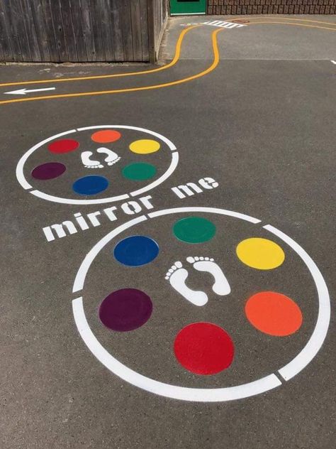 Playground Painting, Preschool Playground, Mirror Me, Playground Games, School Murals, Gross Motor Activities, School Playground, Natural Playground, Outdoor Classroom