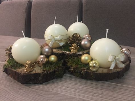 My 2017 homemade advent wreath. Advent Wreath Wood, Advent Wreath Ideas Homemade, Advent Wreath Ideas, Homemade Advent Wreath, Novogodišnja Dekoracija, Fruit Bouquet Diy, Novogodišnji Ukrasi, Candle Holder Crafts, Christmas Advent Wreath