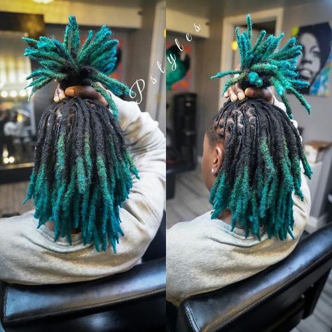 2 Color Dyed Locs, Coloring Locs, Dyed Dreadlocks, Green Locs, Loc Products, Color Locs, Locs Inspiration, Dyed Locs, Pretty Dreads