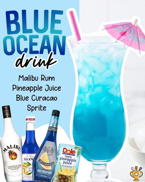 Dive into Refreshment: Sip on the Vibrant Blue Ocean Drink and Ride the Wave of Flavor! | Best Blog Recipes | NewsBreak Original Blue Ocean Drink Recipe, Blue Hawaiian Drink Recipe, Drinks With Blue Curacao, Blue Ocean Drink, Blue Cocktail Recipes, Blue Summer Drink, Ocean Water Drink, Ocean Drink, Blue Alcoholic Drinks