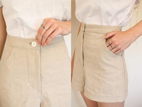 Linen Shorts from a FREE Trouser Pattern - Sewing 4 Free Diy Free Patterns Sewing, Haute Couture Sewing Patterns, Free Linen Shorts Pattern, Sewing Patterns Free Shorts, Easy Clothes Patterns To Sew, Diy Linen Shorts, Linen Set Sewing Pattern, High Waisted Shorts Pattern Free, Shorts Free Sewing Pattern