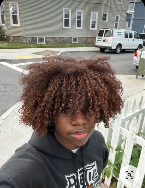 Black Man With Dyed Hair, Men Dyed Hair Ideas Brown, Brown Hair Men Black, Ginger Afro Men, Ginger Hair Color Men, Dyed Afro Men, Light Brown Curly Hair Men, Black Men With Dyed Hair, Dyed Hair Men Black