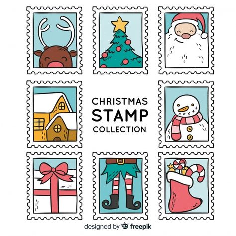 Decorative christmas stamp collection | Free Vector #Freepik #freevector #christmas #christmas-card #merry-christmas #card Christmas Drawings Cute, Christmas Stickers Printable, Christmas History, Drawing Christmas, Xmas Sticker, Kawaii Christmas, Christmas Card Art, Envelope Art, Homemade Christmas Cards