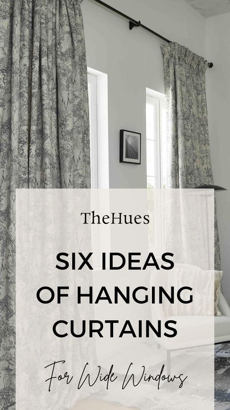 Hanging curtains for large windows can be intimidating if you have never done it before. However, as with most things, it is not as complicated as it may appear at first sight. There are different ways of hanging them and you will find below a list of 6 ideas for hanging curtains for wide windows that you can use to get inspiration for your own décor. Curtains For Wide Windows, Curtains For Large Windows, Wide Window Curtains, How To Hang Curtains, Window Treatments Ideas, Hang Curtains, Living Place, Wide Windows, Large Window