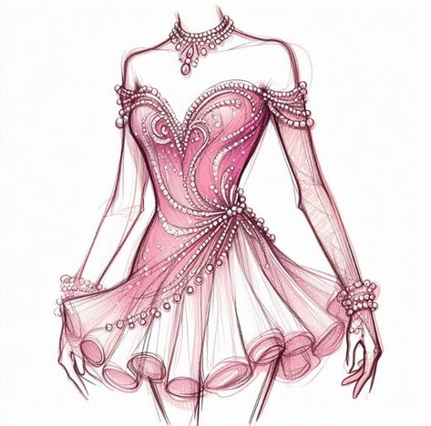 Ice Skate Tattoo Ideas, Pink Ice Skating Outfit, Figure Skating Dresses Design, Figure Skating Dresses Pink, Fashion Drawing Poses, Princess Aesthetic Drawing, Fashion Sketches Dresses Gowns, Figure Skating Outfits Costumes, Ice Skating Outfit Competition