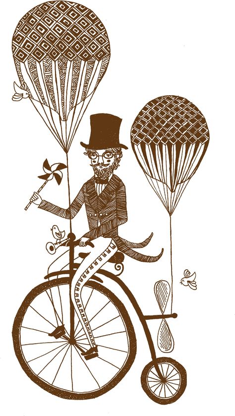 Ruby Illustration, Penny Farthing Bicycle, Whimsical Art Paintings, Flying Machine, Penny Farthing, Pantomime, Steampunk Design, China Painting, Cool Bicycles