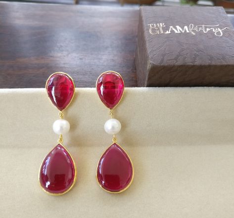 Ruby Stone Earrings Gold, Big Stone Earrings, Make Jewelry For Beginners, Stone Earrings Gold, Etsy Jewellery, Earrings Teardrop, Earring Silver, Jewellery Earrings, Gold Earrings Designs