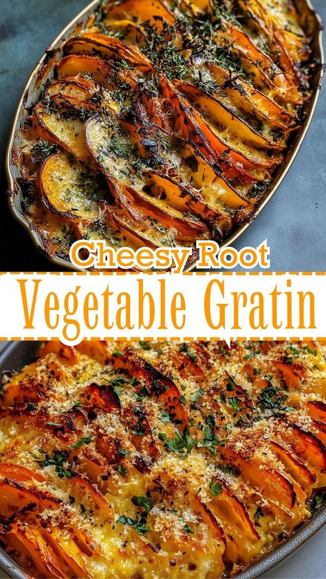 Cheesy Root Vegetable Gratin Dinner Vegetable Ideas, Cheesy Root Vegetable Gratin, Root Vegetable Gratin Ina Garten, Scalloped Root Vegetables, Green Vegetable Casserole, Christmas Veggie Casseroles, Vegetable Main Course, Easy Veggie Casserole Recipes, Vegetable Casserole Recipes For Dinner