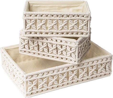 Macramé Storage Baskets and Decorative Bins with Lining Macrame Storage Baskets, Macrame Storage, Macrame Basket, Boho Basket, Macrame Shelf, Decorative Storage Baskets, Toilet Paper Storage, Cute Decor, Organize Your Home