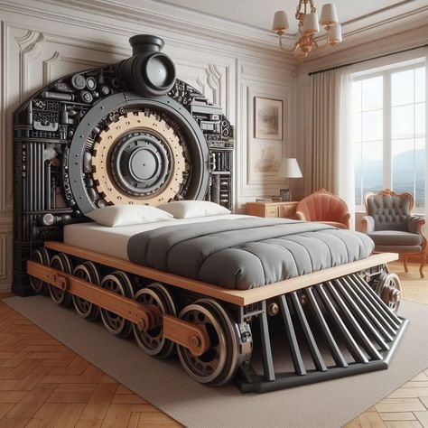 Transform Your Child's Room with a Train-Shaped Bed: A Magical Journey Awaits Train Bunk Beds, Castle Bedroom Kids, Train Bed, Unusual Beds, Playroom Idea, Woodworking Beginner, Simple Furniture Design, Wooden Living Room Furniture, Baby Beds