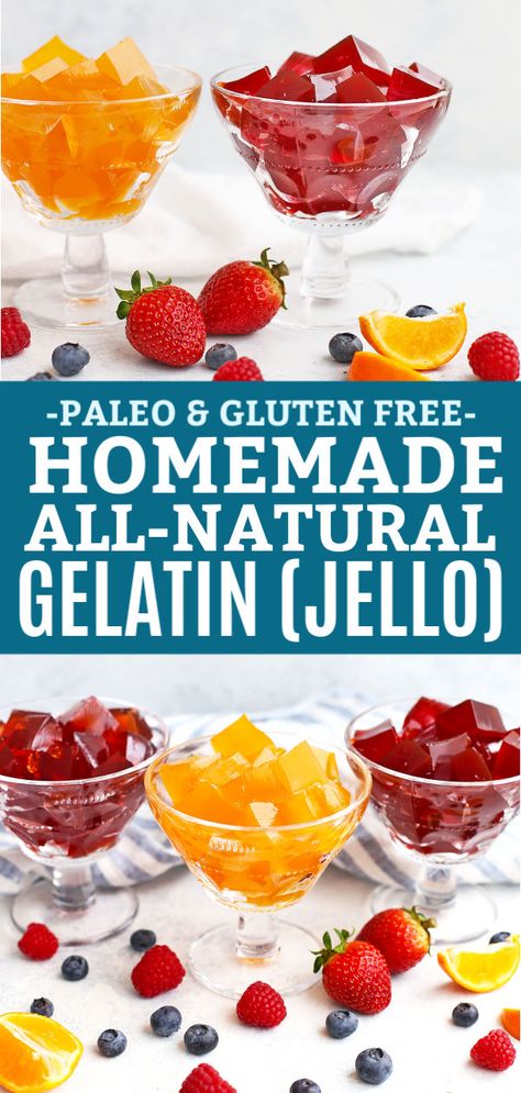 How to Make Healthy Homemade Jello - Yes, really! This homemade gelatin recipe is made from natural ingredients, and natural sweeteners, without any dye or additives. (Dairy free, gluten free & paleo approved!) // paleo jello // homemade jello recipe // homemade gelatin recipe // healthy gelatin #jello #gelatin #healthysnack #healthytreat Paleo Jello, Homemade Gelatin, Homemade Jello, Jello With Fruit, Jello Recipe, Sugar Free Jello, Gelatin Recipes, Beef Gelatin, Gelatin Dessert